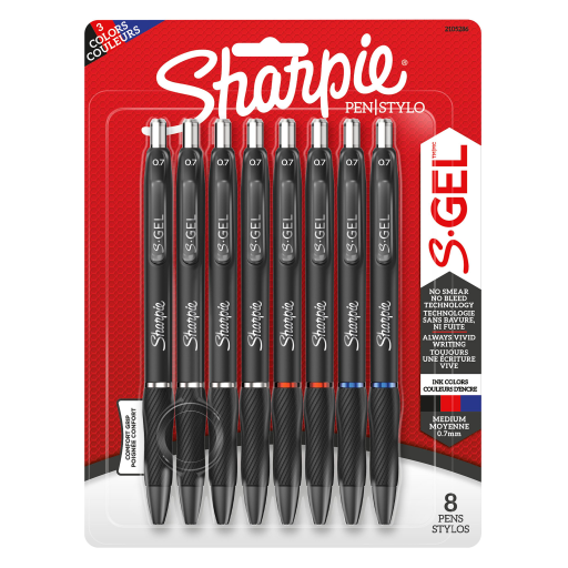 Sharpie S-Gel, Gel Pens, Medium Point (0.7 mm), Assorted Colours, 8 Count