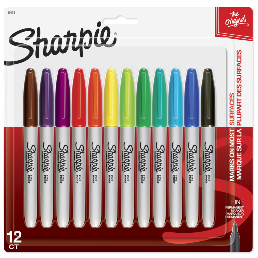 Sharpie Permanent Markers, Fine Point, Assorted Colours, 12 Count