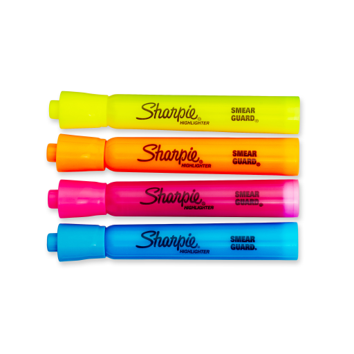 Sharpie Tank Highlighters, Chisel Tip, Assorted Colours, 4 Count