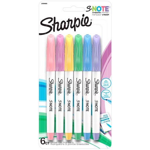 Sharpie S-Note Creative Markers, Assorted Colours, Chisel Tip, 6 Count