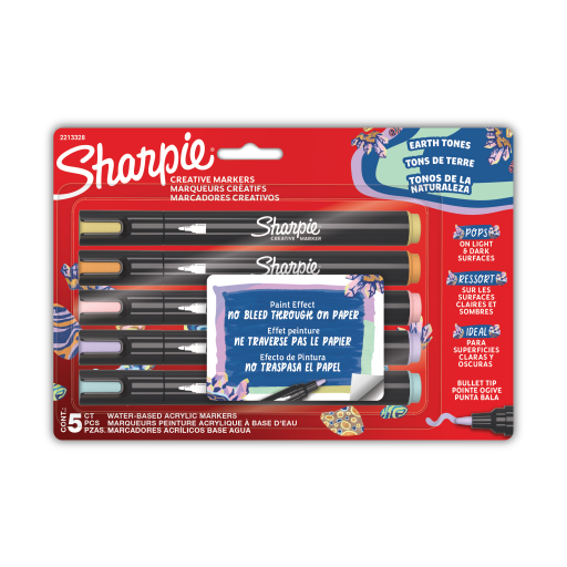 Sharpie Creative Markers, Earth Tones, Water-Based Acrylic Markers, Bullet Tip, Assorted Colours, 5 Count