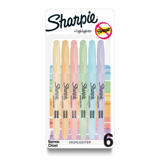Sharpie Pocket Highlighters, Narrow Chisel Tip, Mild Pastel Colours, 6 Count ? Smear Guard Ink Technology