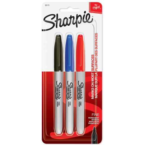 Sharpie Permanent Markers, Fine Point, Assorted Colours, 3 Count