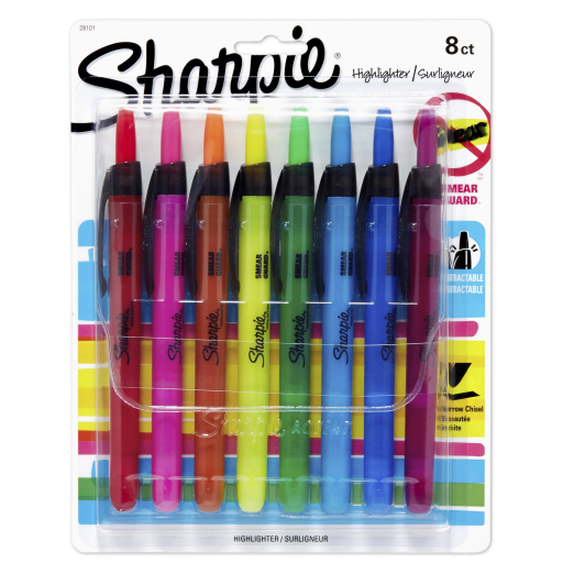 Sharpie Retractable Highlighters, Chisel Tip, Assorted Colours, 8 Count