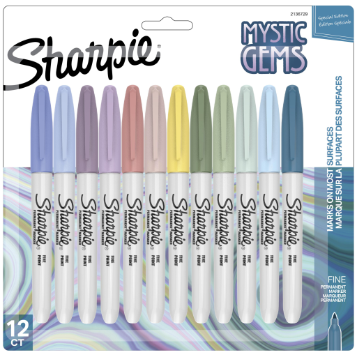 Sharpie Permanent Markers, Mystic Gem Special Edition, Fine Point, Assorted Colours, 12 Count