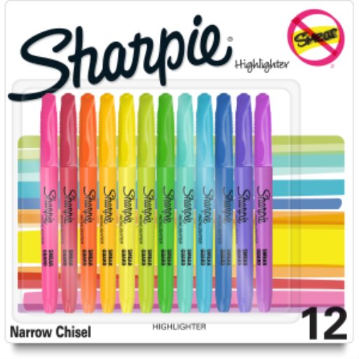 Sharpie Pocket Highlighters, Narrow Chisel Tip, Assorted, 12 Count