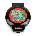 Uncanny Brands Pokémon Bulbasaur waffle maker with a black non-stick lid and colorful character art.