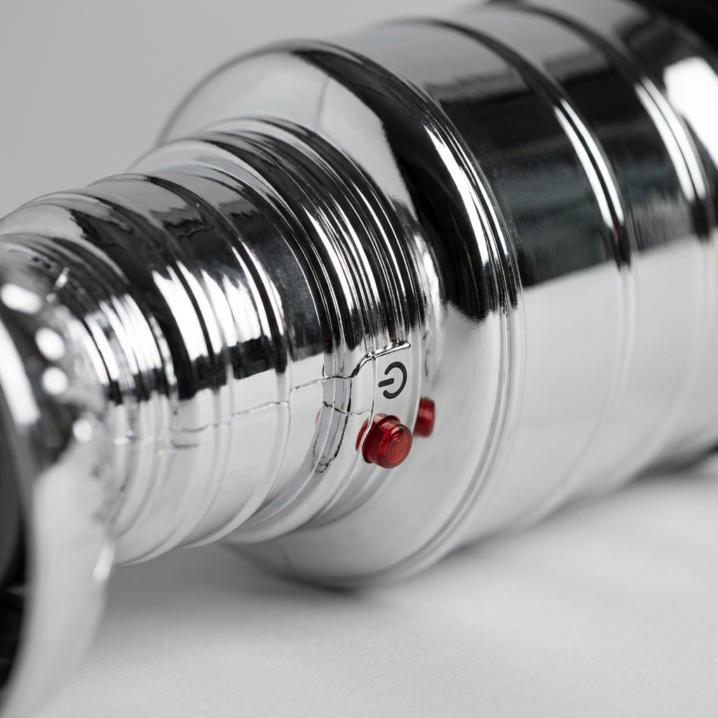 Macro detail of the NHL Stanley Cup Popcorn Maker showing the chrome finish and power button.