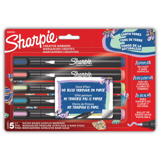 Sharpie Creative Markers, Earth Tones, Water-Based Acrylic Markers, Bullet Tip, Assorted Colours, 5 Count