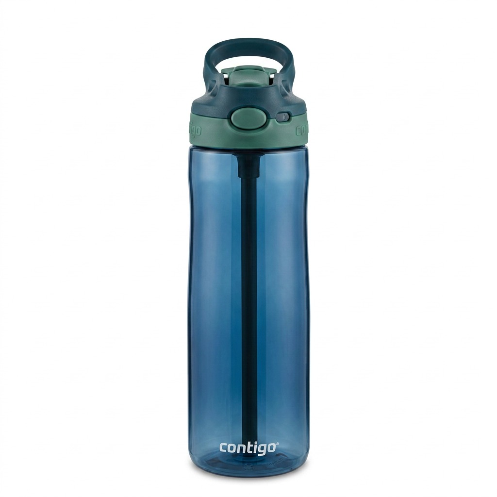 A high-resolution product photograph of the Contigo 20 oz. Autospout reusable water bottle to the side against a white background.