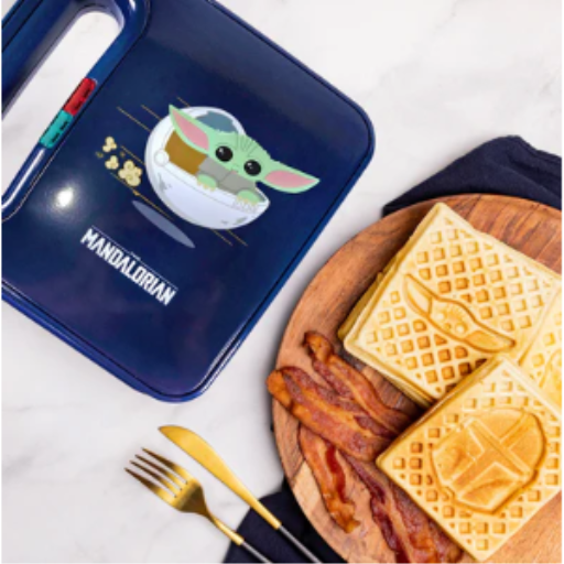 Star Wars: The Mandalorian Double Square Waffle Maker ? Mando & Grogu Non-Stick Breakfast Appliance
