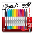 Sharpie Brush Twin Permanent Markers, Brush Tip Marker and Ultra Fine Tip Marker, Assorted Colours, 12 Count
