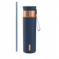 Contigo 24oz SnapSeal Abyss PVD water bottle in matte navy blue with copper accent and straw.