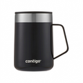 Contigo Streeterville mug, 14 oz, Licorice (Black/Steel), with handle, on pure white backgr. (Hero Shot)