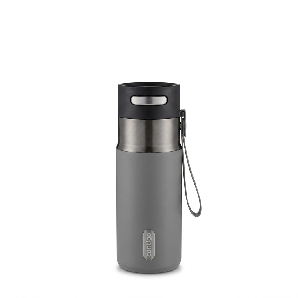 Contigo West Loop 16oz travel mug in Licorice Gunmetal with Autoseal lid and carry loop.