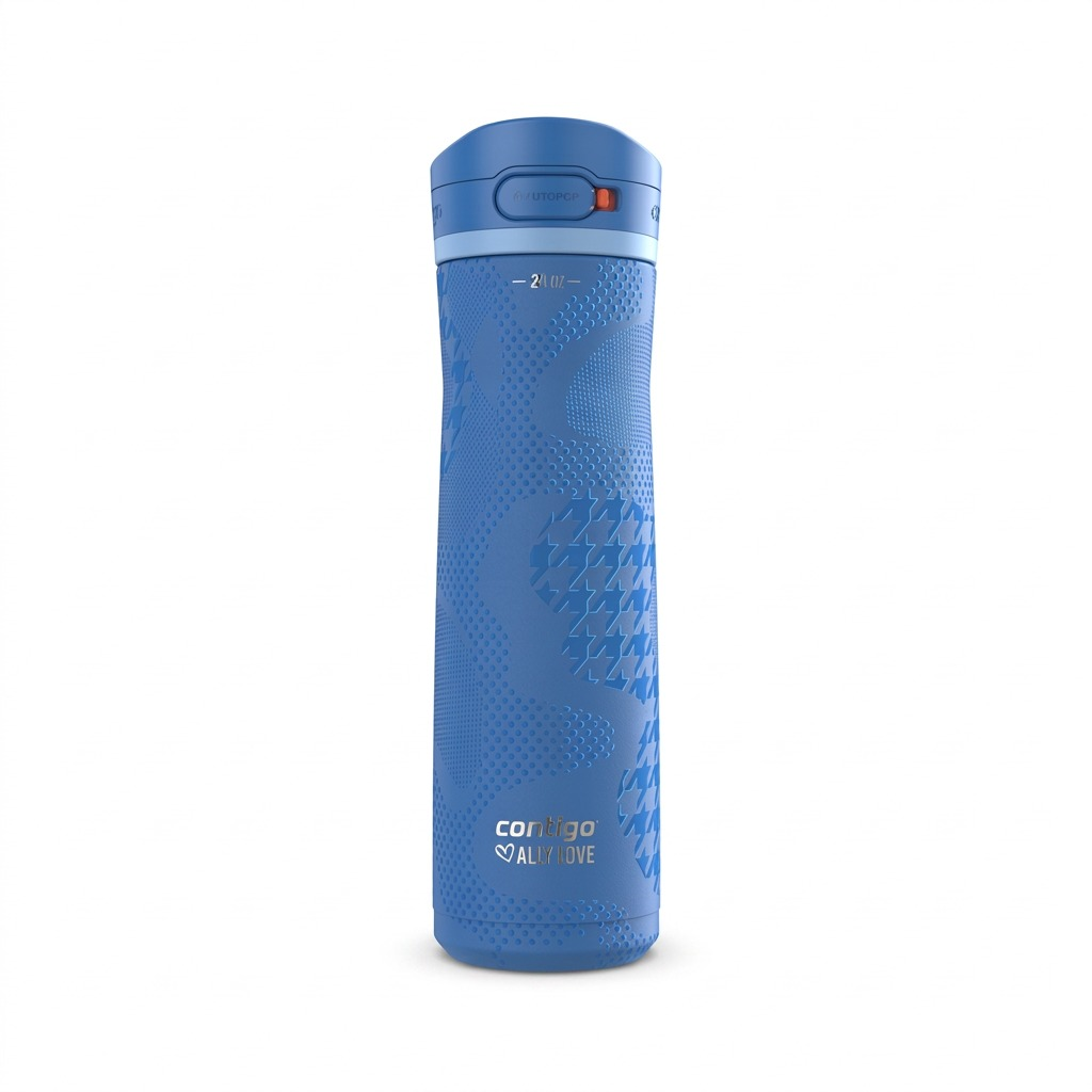 Contigo x Ally Love Jackson Chill 2.0 24oz water bottle in Stellar Jay blue with AUTOPOP lid.