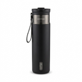 Contigo 24oz Dual Sip PVD water bottle in Licorice Gunmetal with a carry loop on white background.