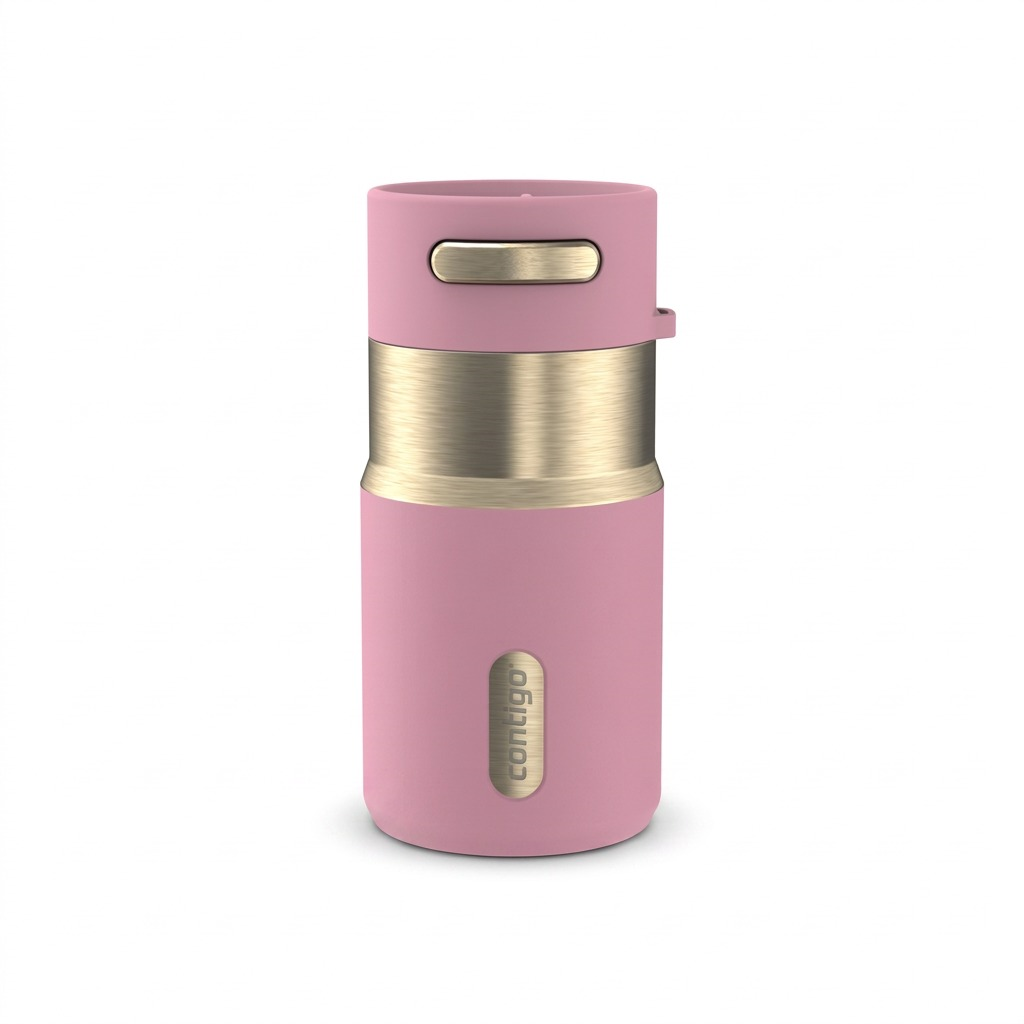 Contigo Autoseal Pinnacle 10 oz travel mug in Pink Diamond with brushed metallic accents.