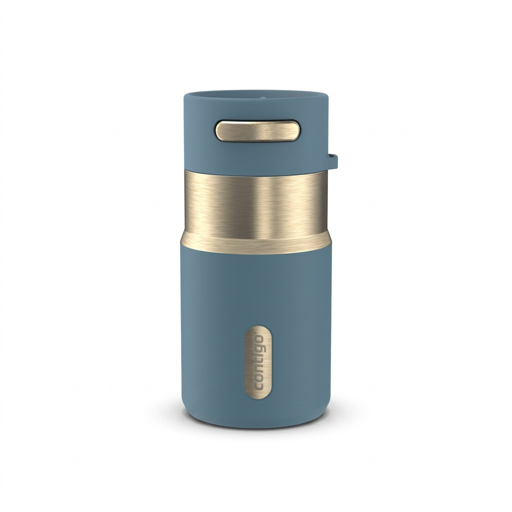 Contigo 10oz Autoseal PVD Thermal Tumbler in Denim blue with gold metal accents on a white background.