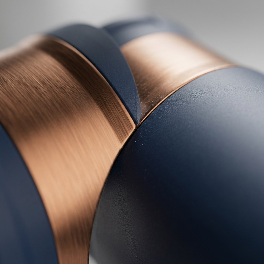 Macro detail of the Contigo SnapSeal Abyss bottle showing brushed copper-tone metal and navy finish.
