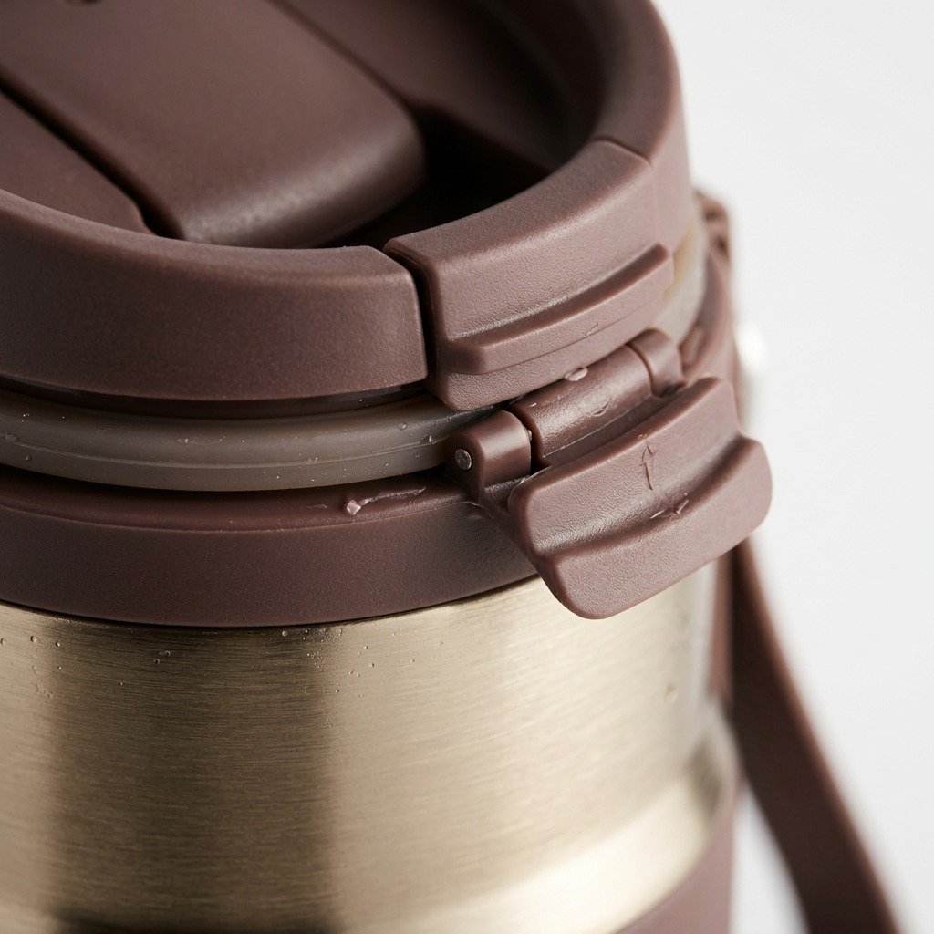 Macro detail of the Contigo Snapseal Terra lid showing the leak-proof seal and latch mechanism.