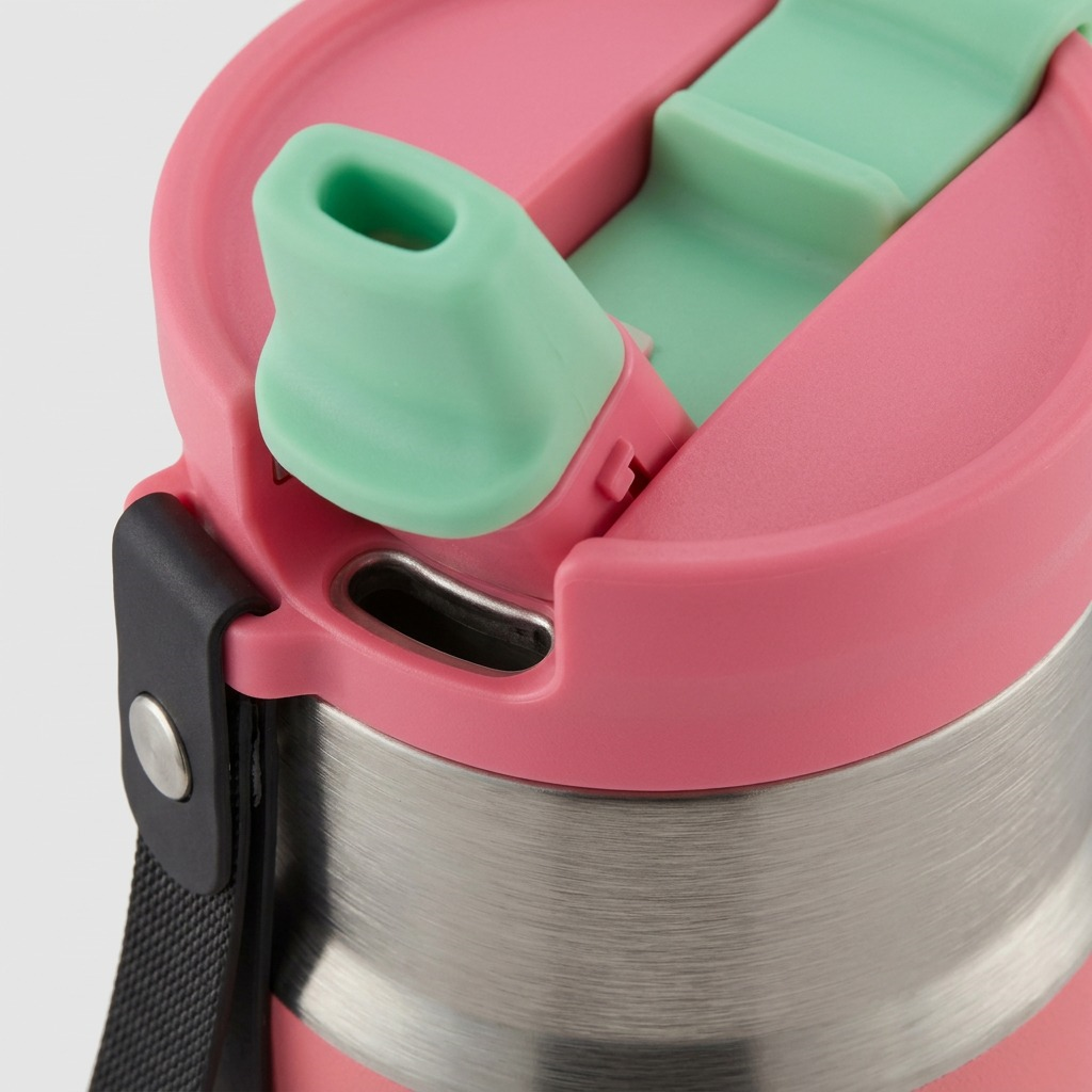 Macro view of the Contigo tween bottle's lid functionality and materials.