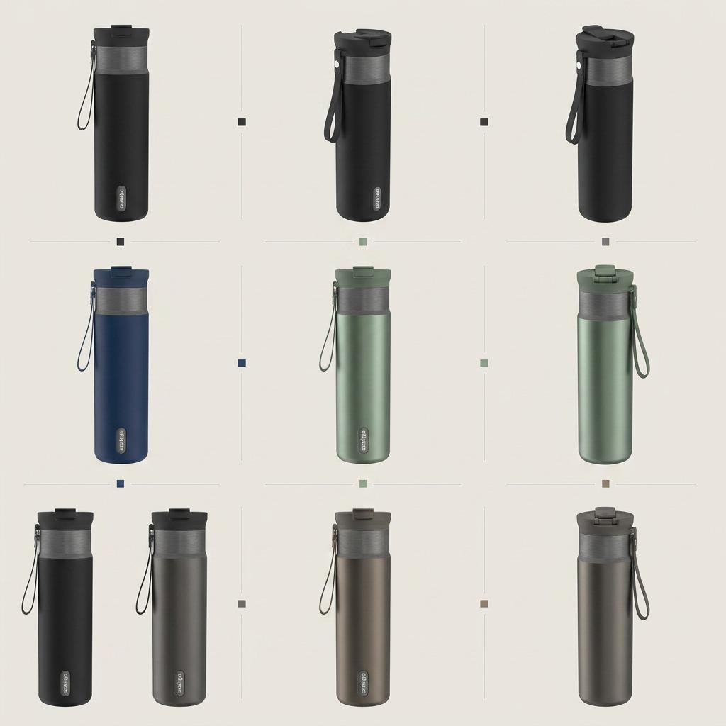 A grid matrix showing the Contigo Dual Sip 24oz water bottle in black, navy, green, and gunmetal.