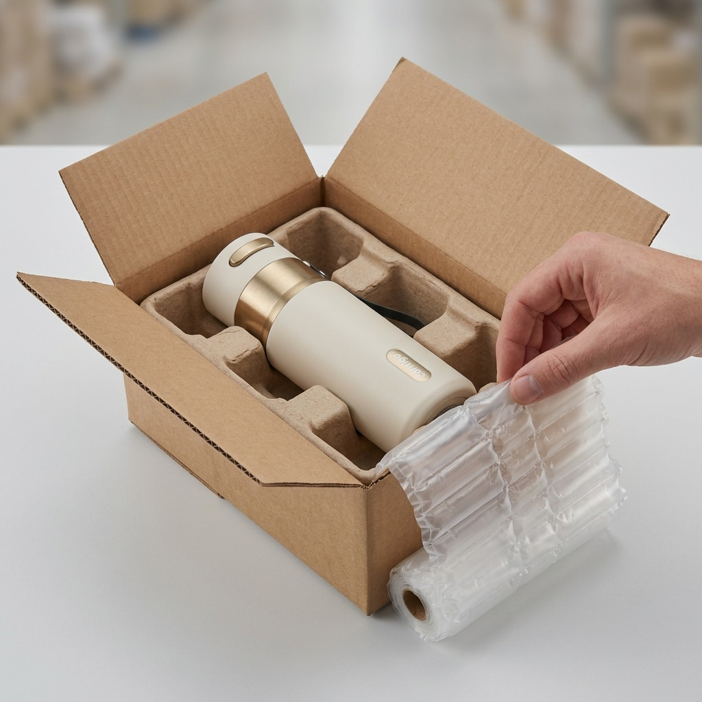 Contigo Oatmilk West Loop 2.0 mug safely packed in a shipping box with protective air cushioning.