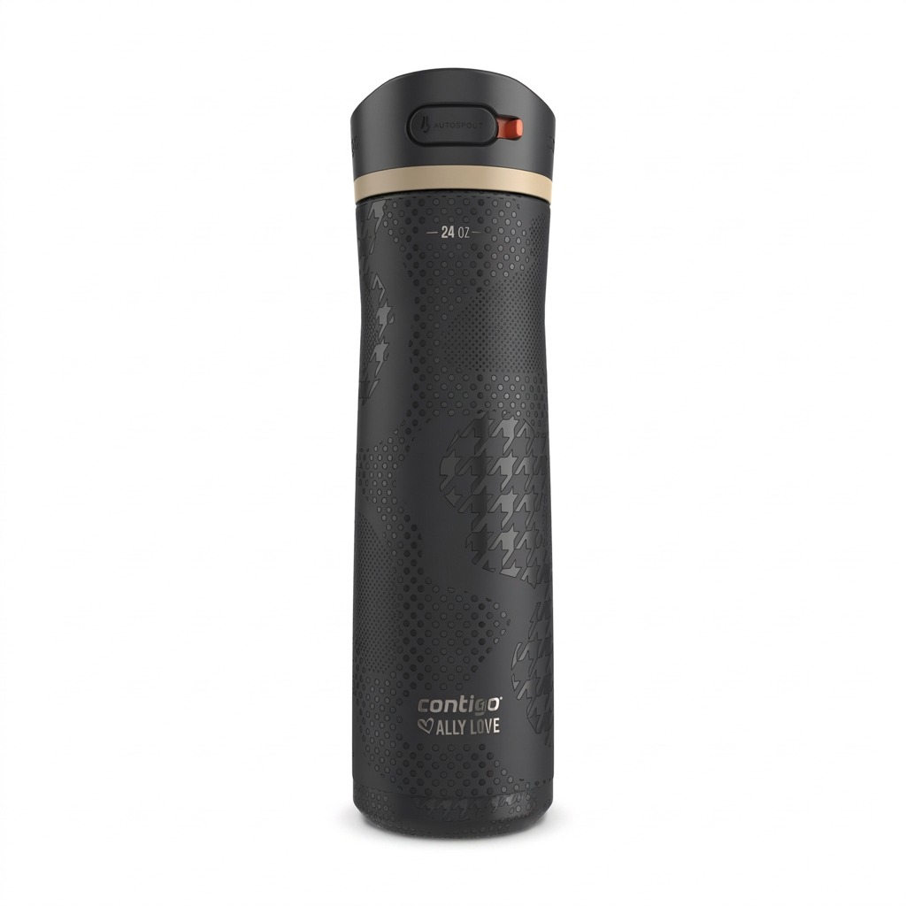 A high-resolution, centered view of the Contigo x Ally Love Ashland Chill 2.0 Water Bottle in Licorice, exactly as seen in the canonical product image, with a crisp, pure white background.