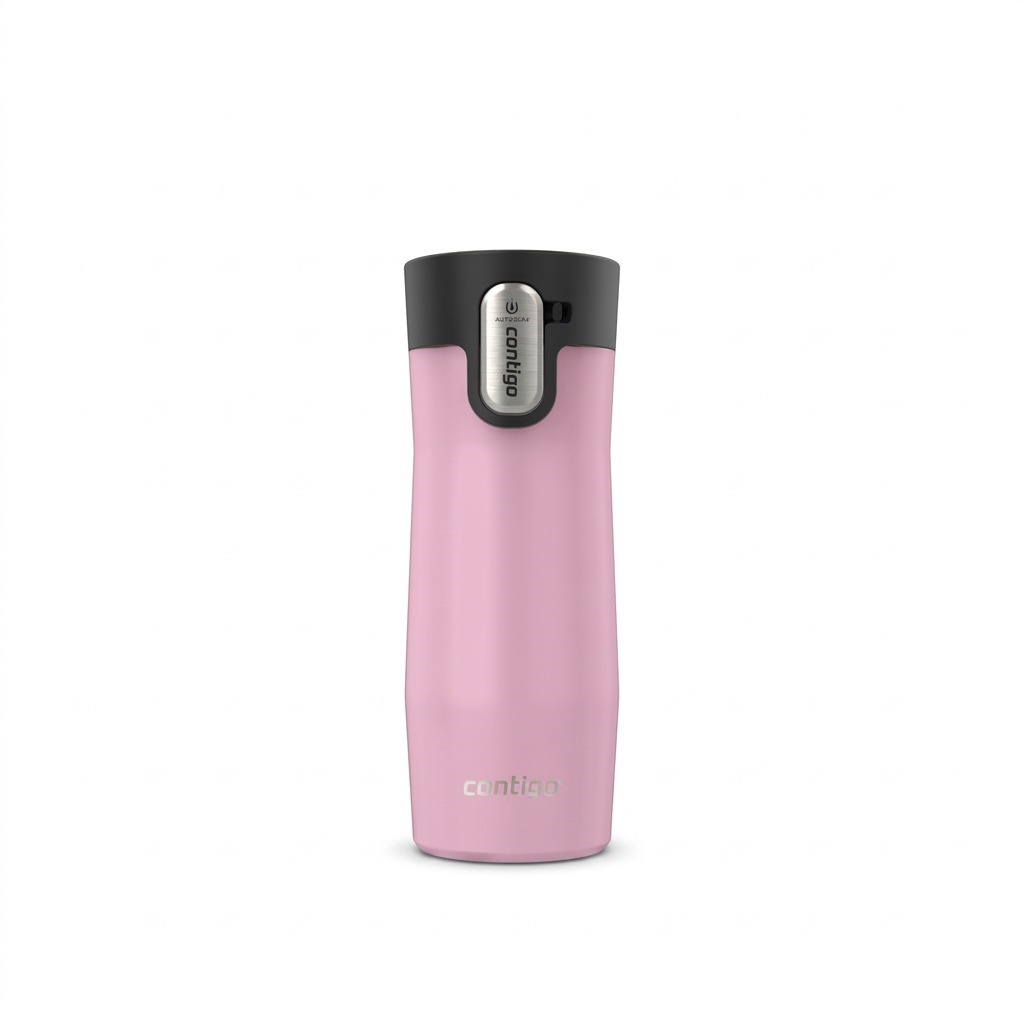 Contigo West Loop 3.0 Strawberry Cream 16oz Travel Mug with black AUTOSEAL lid on white background.