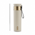 Contigo 24 oz Snapseal Travel Mug in Oatmilk with PVD finish, featuring a clear straw and carry loop.