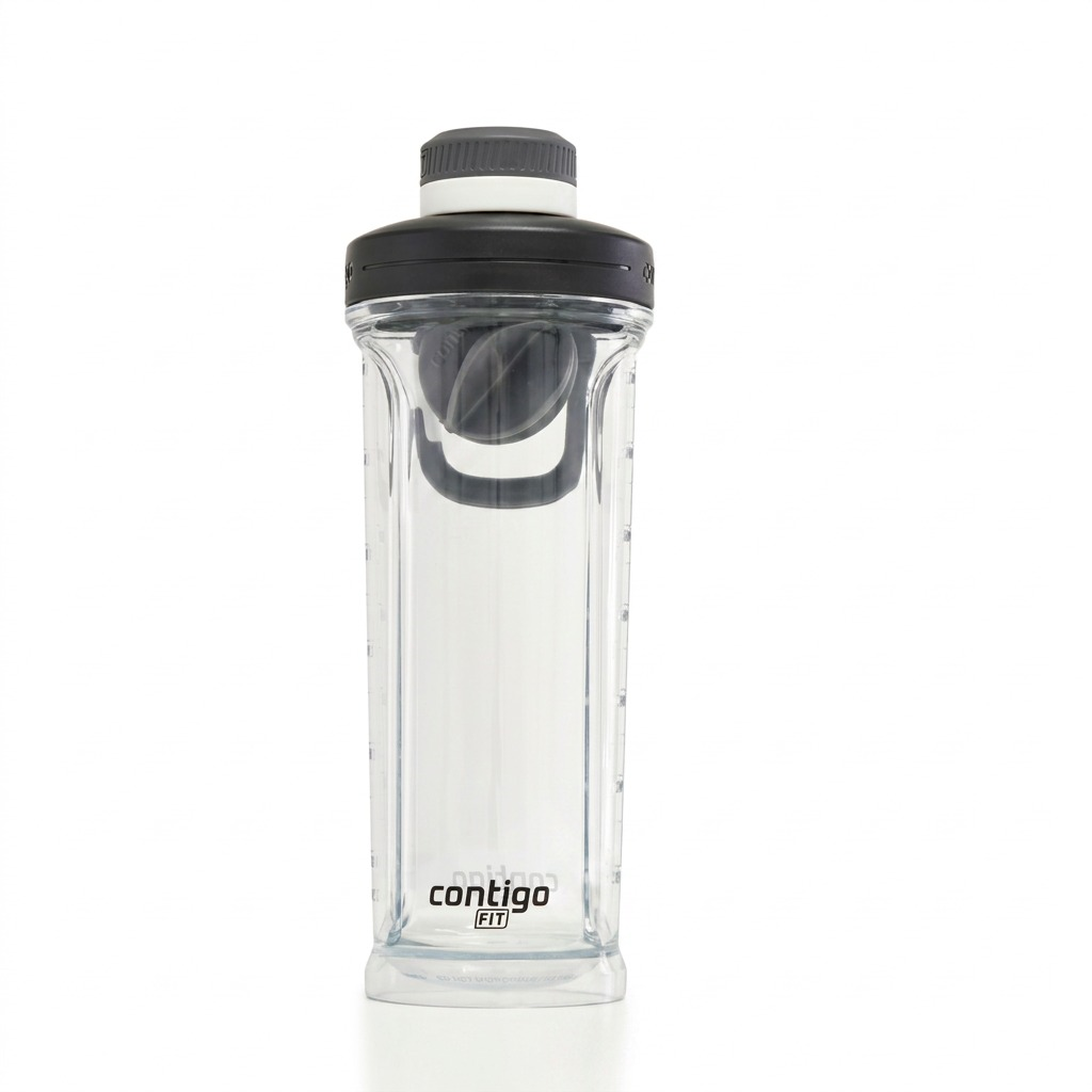 Contigo 28 oz Autopop Shake & Go 2.0 clear Tritan shaker bottle in Salt with black and white lid.