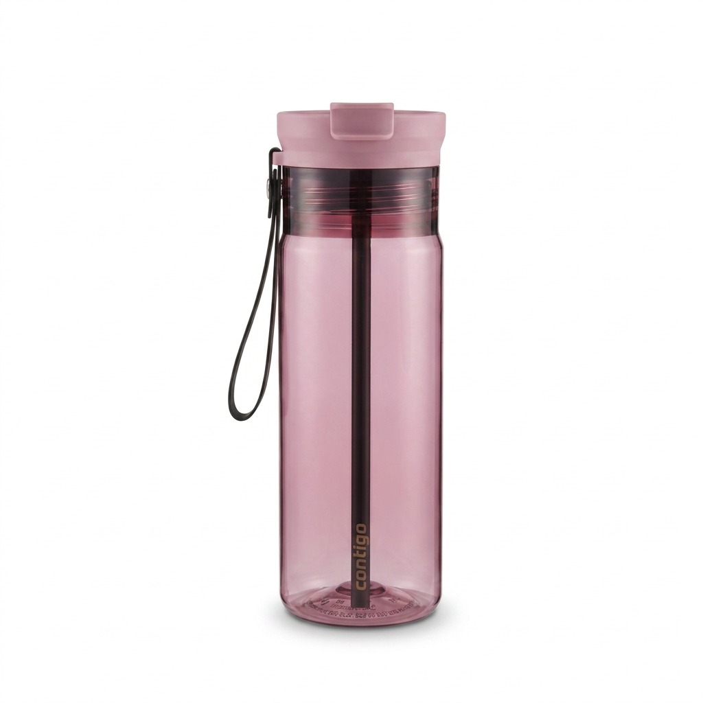 Contigo 24 oz Dual Sip water bottle in Pink Diamond with carrying loop and 2-in-1 straw lid.