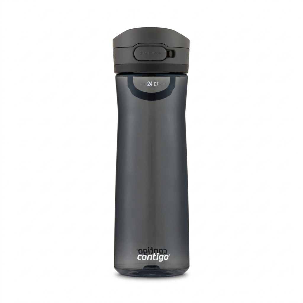 Contigo Jackson 2.0 AutoPop 24oz water bottle in translucent Licorice black with one-handed lid.