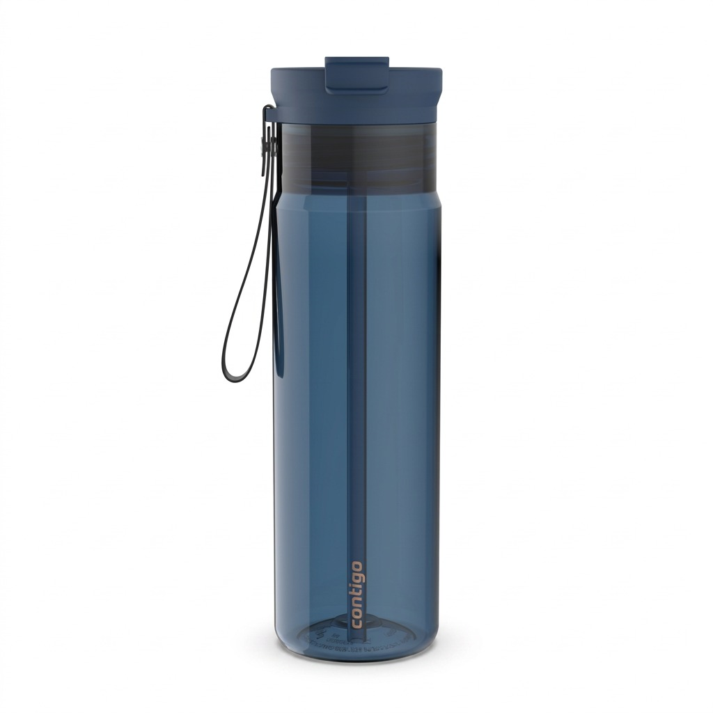 Contigo 28oz Dual Sip Water Bottle in Abyss blue with leak-proof lid, straw, and carry loop.