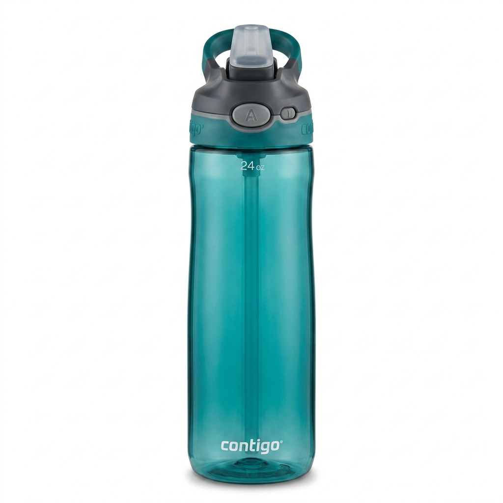 Contigo Ashland 2.0 24oz water bottle in Juniper green with Autospout lid and straw.