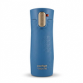 Contigo x Ally Love West Loop 3.0 16oz travel mug in Stellar Jay blue with gold AUTOSEAL lid.
