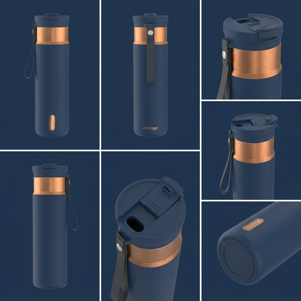 Grid of the Contigo 24 oz Dual Sip PVD Bottle in Abyss, showing multiple angles and the 2-in-1 lid.