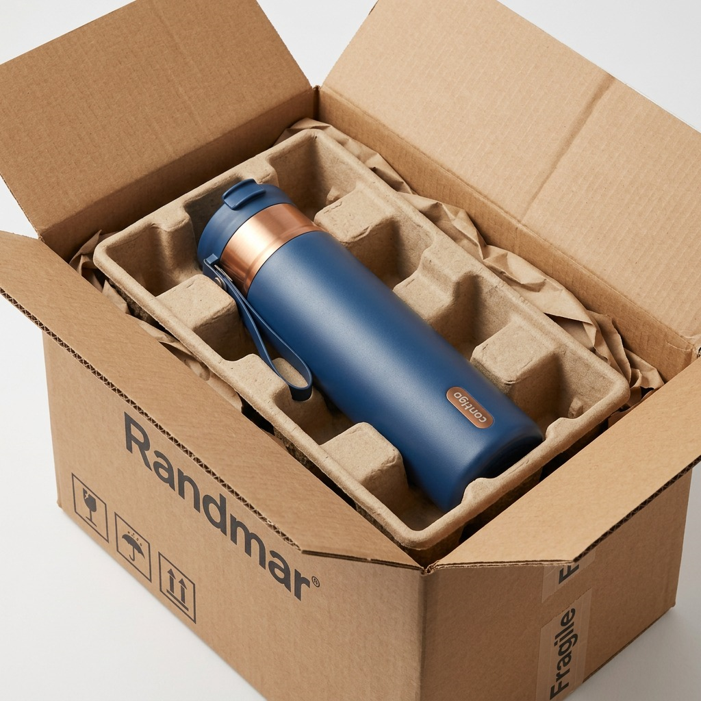 Contigo 24 oz Dual Sip PVD bottle in Abyss blue inside protective cardboard shipping packaging.