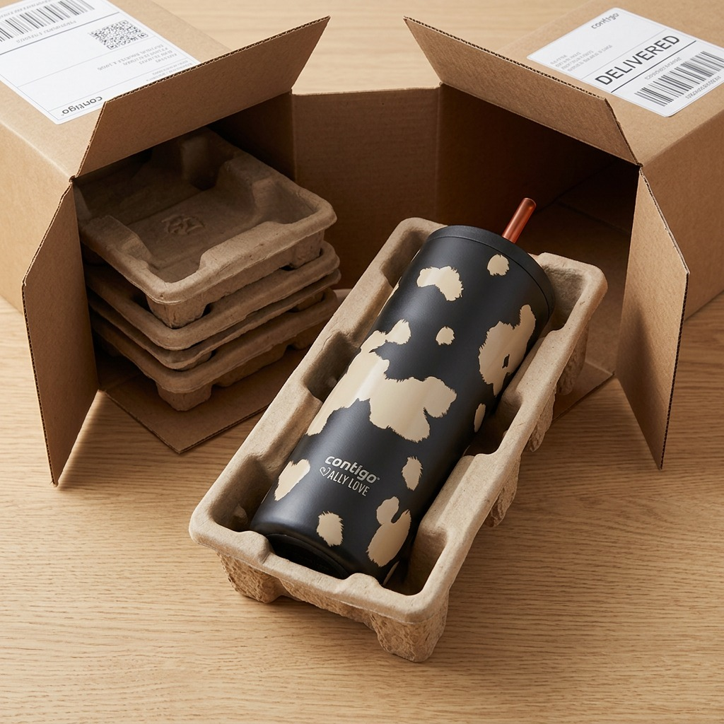 Contigo x Ally Love Streeterville 2.0 Tumbler in secure protective cardboard shipping packaging.