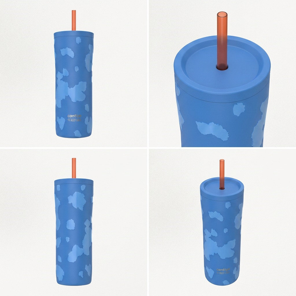 Matrix view of the blue Contigo Streeterville 2.0 24oz Tumbler from four different angles.