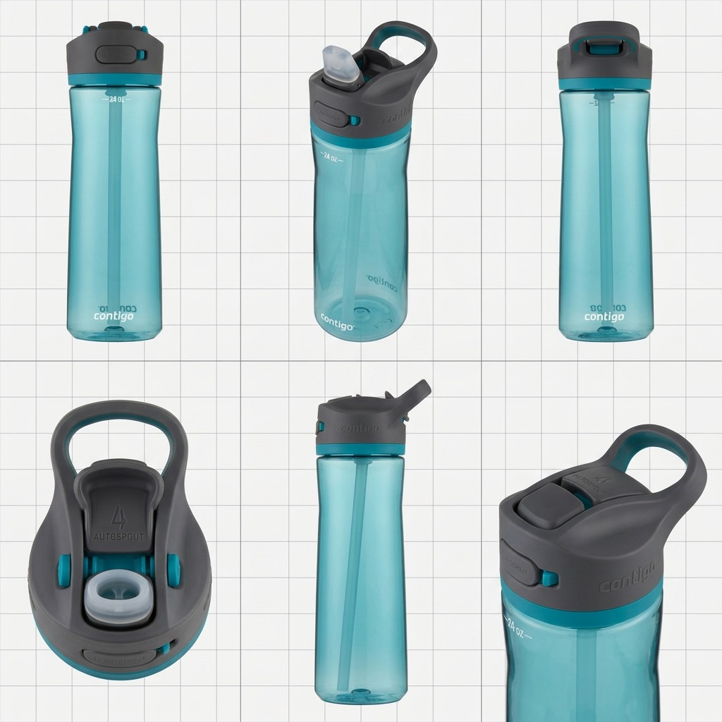 Juniper 24oz Contigo Ashland 2.0 water bottle grid showing front, side, and top lid angles.