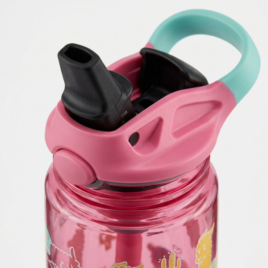Macro detail of a Contigo Kids Autospout bottle lid featuring the pop-up spout and carry handle.