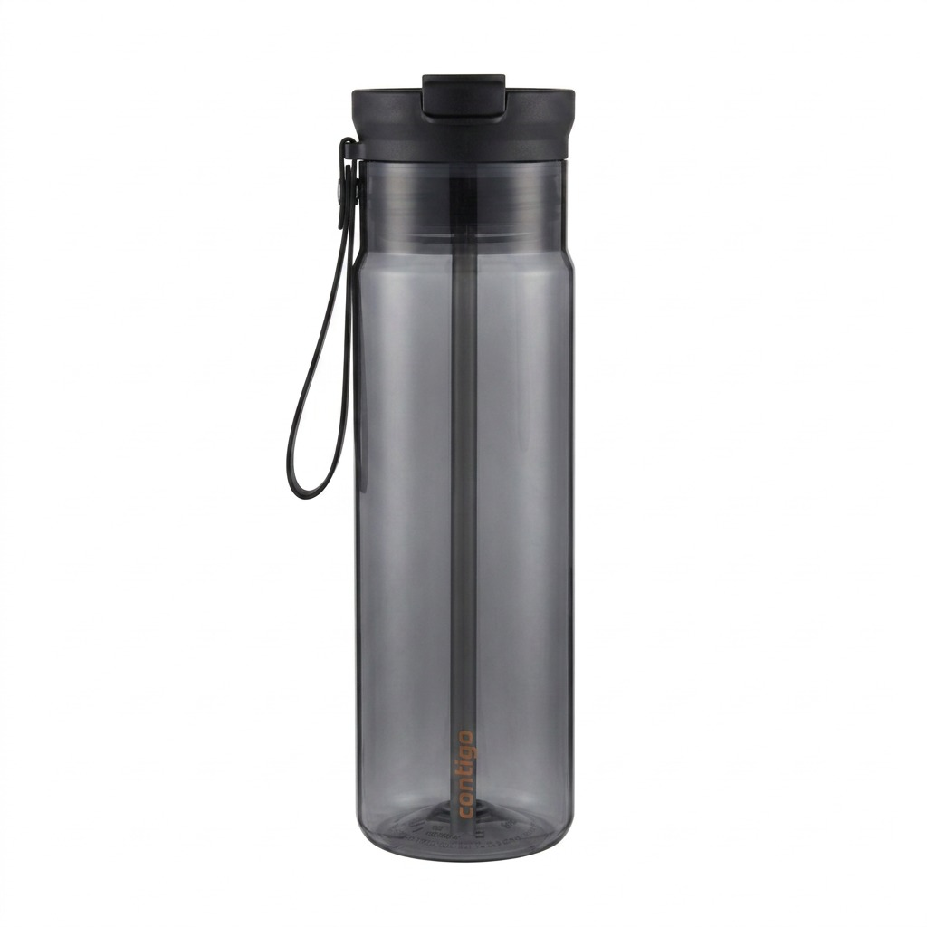 Contigo 28 oz Dual Sip Water Bottle in Licorice grey, featuring a leak-proof lid and carry loop.