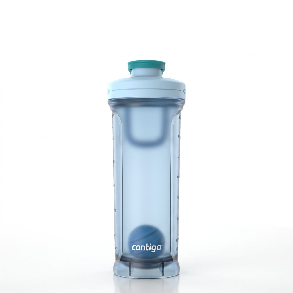 Contigo Shake & Go 2.0 28 oz Shaker Bottle in glacier blue and juniper green on a white background.