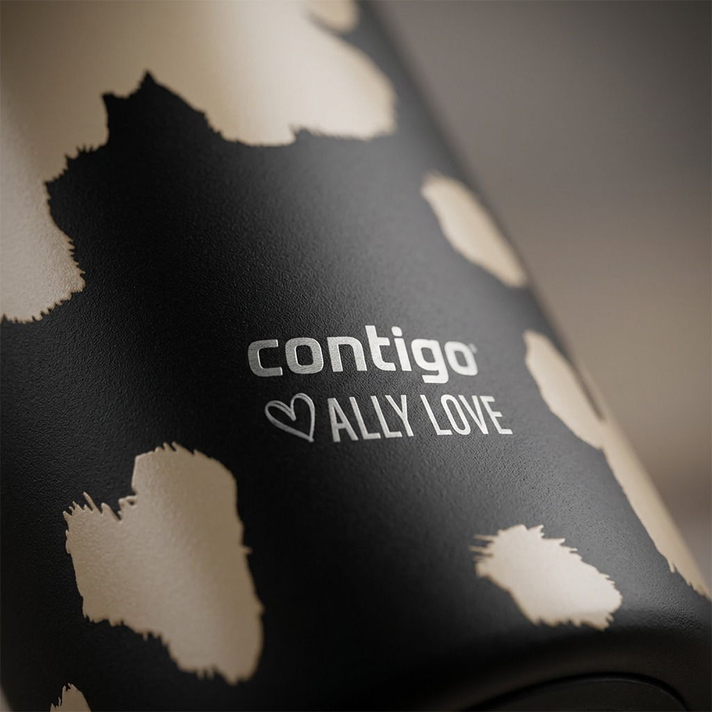 Macro detail of the Contigo x Ally Love Streeterville 2.0 tumbler showing the matte licorice finish.