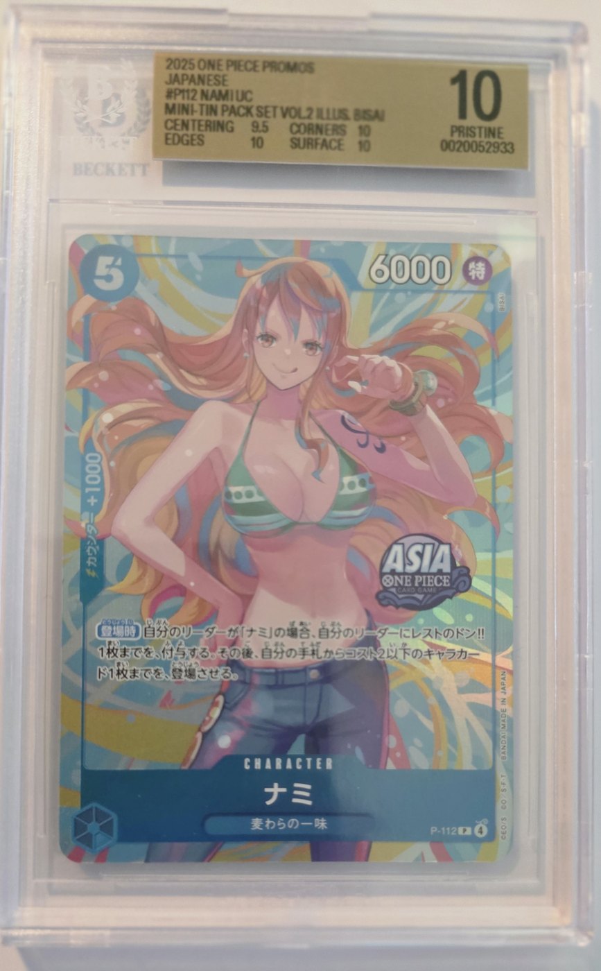 2025 One Piece P-112 Nami Asia Mini-Tin Pack Set Vol.2 Japanese BGS 10 Pristine front