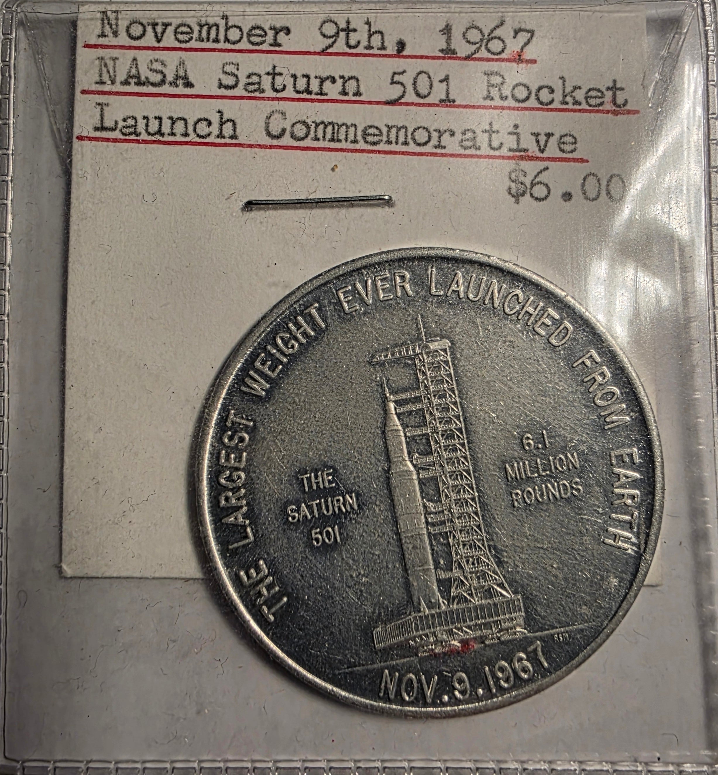 1967 NASA Saturn 501 Rocket Launch Commemorative Medal