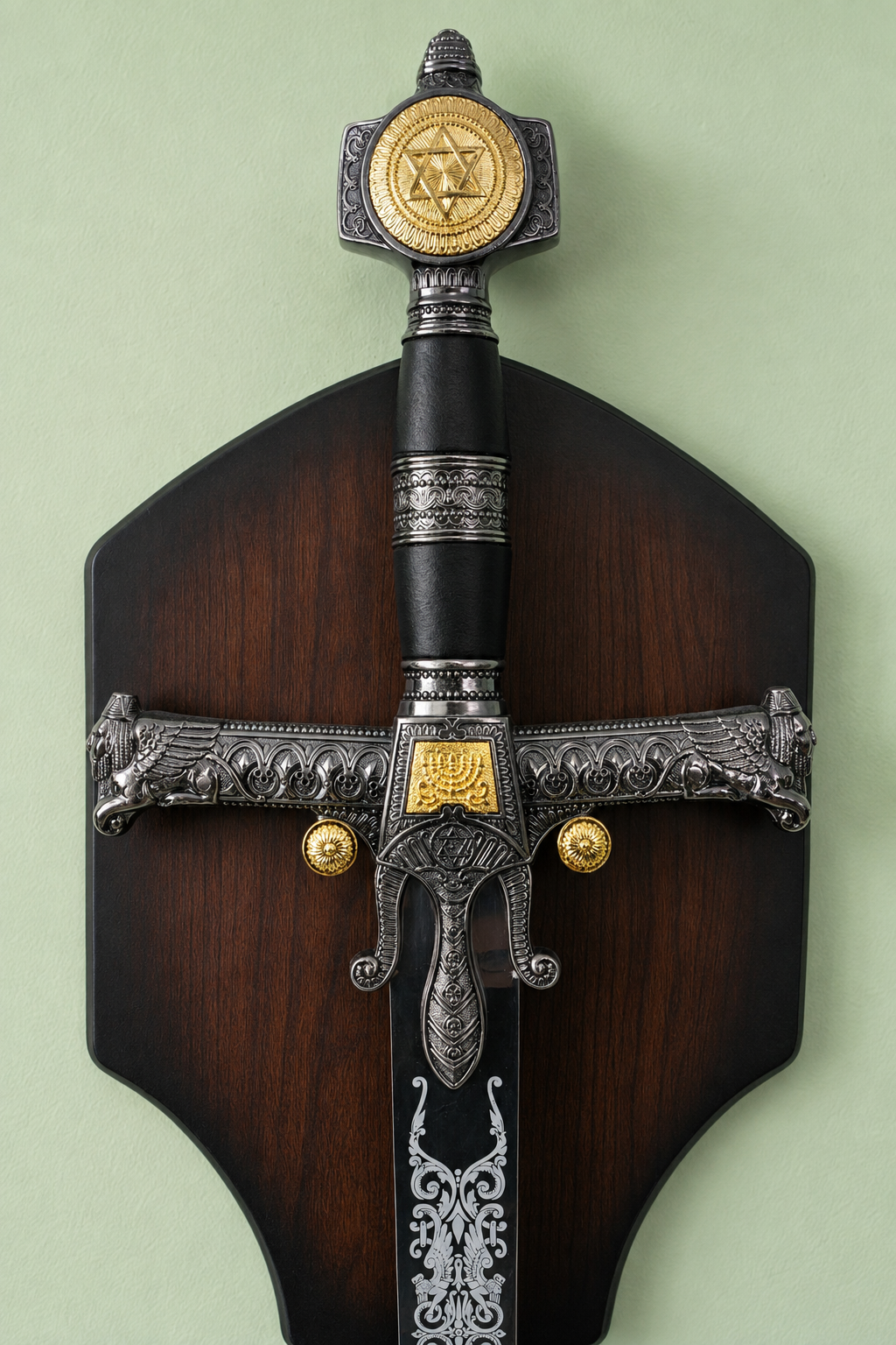 48" Solomon King Templar Sword with Wall Plaque - Judaica Display Sword