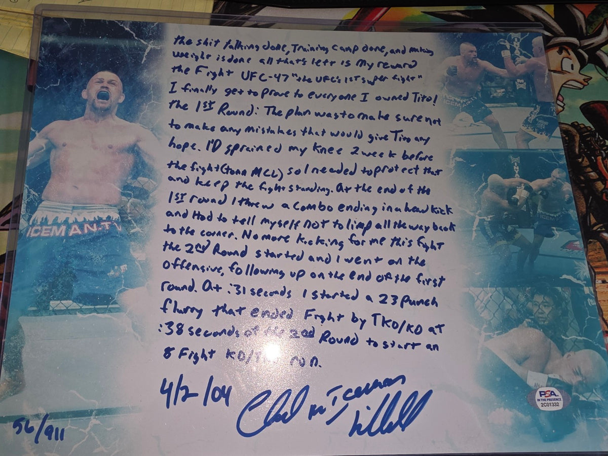 Chuck "The Iceman" Liddell Signed UFC 47 vs. Tito Ortiz 11x14 Story Photo #56/911 - PSA Authenticated